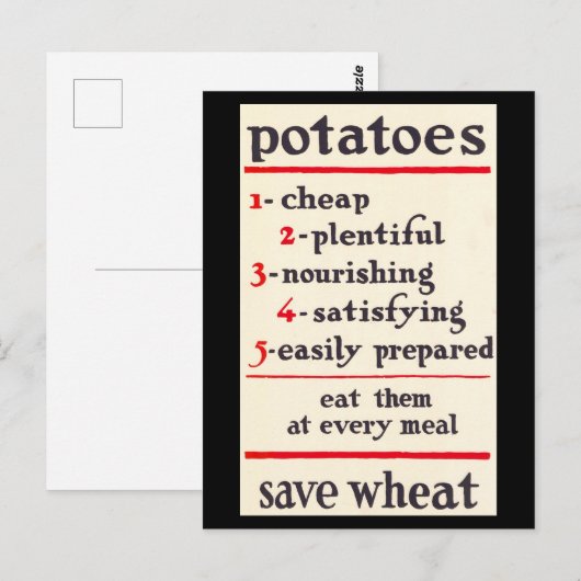 Eet aardappelen, Save Wheat Wartime WWI Poster Briefkaart (Voorkant / Achterkant)