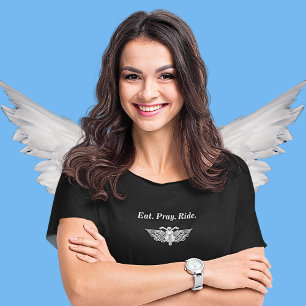 Eet. Bid. Rijden motorfiets t-shirt