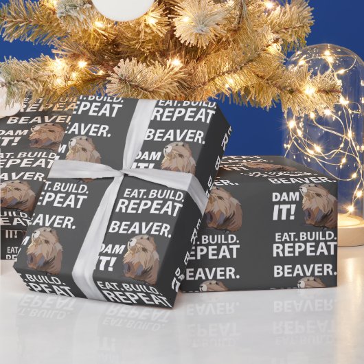 Eet Bouw Herhaal Grappige Bever Dier Cadeaupapier (Feestdagen)