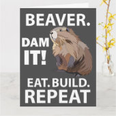 Eet Bouw Herhaal Grappige Bever Dier Grappige Groe Kaart (Gele Bloem)