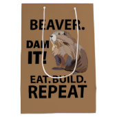 Eet Bouw Herhaal Grappige Bever Dier Medium Cadeauzakje (Achterkant)