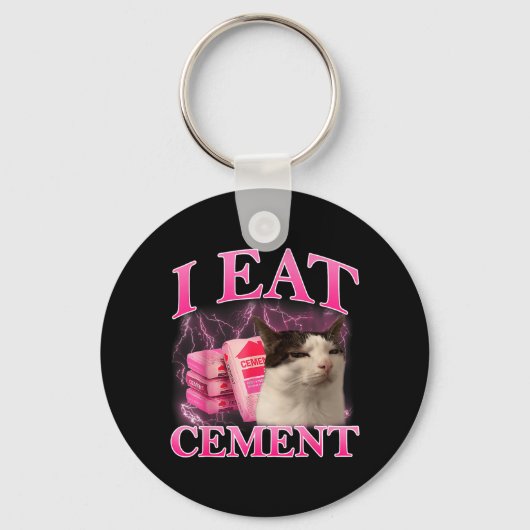 Eet Cement Grappige Kat Meme Internet Memes Grafis Sleutelhanger (Voorkant)