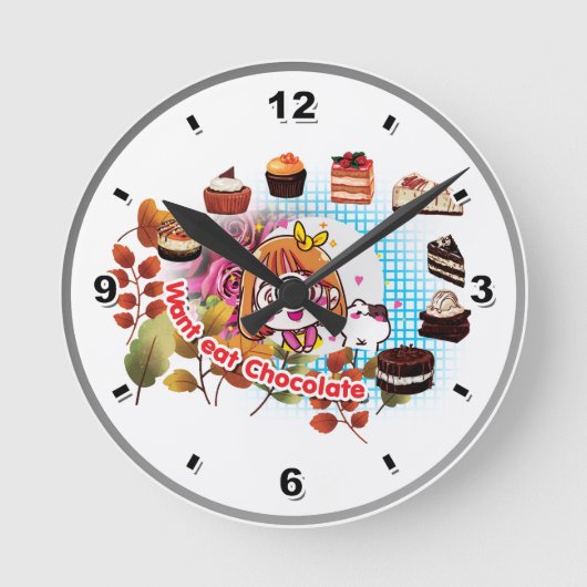 Eet chocolade taart-klok ronde klok (Voorkant)