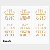 Eet Clean Train Dirty Gold Glitter Square Stickers (Vel)