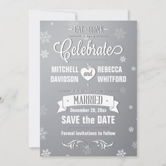 Eet de Drink en viert de Gray van de Winter sparen Save The Date (Voorkant)
