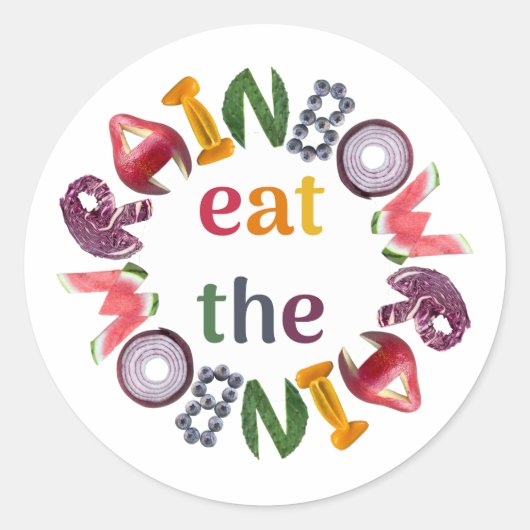 Eet de regenboog - gezond eten ronde sticker (Voorkant)