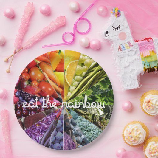 Eet de regenboog papieren bordje (Feest)