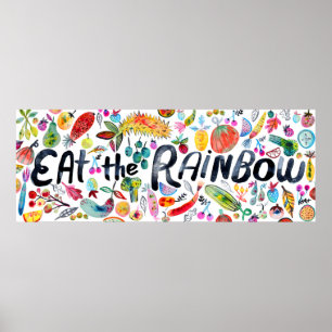 Eet de regenboogkleurige Waterverf Fruit Veggies Poster