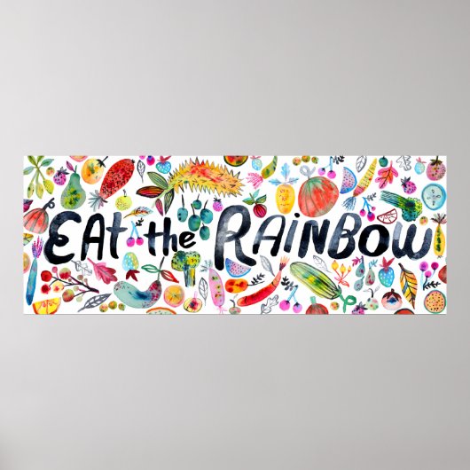 Eet de regenboogkleurige Waterverf Fruit Veggies Poster (Voorkant)