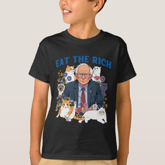 Eet de rijke Bernie Sanders Floral Cat Resist opni T-shirt (Voorkant)