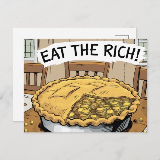 Eet de rijke een taart vol met gouden munten briefkaart (Voorkant / Achterkant)
