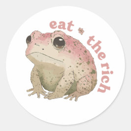 Eet de rijke - roze kikker ronde sticker