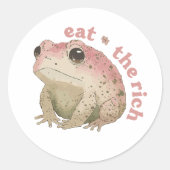 Eet de rijke - roze kikker ronde sticker (Voorkant)