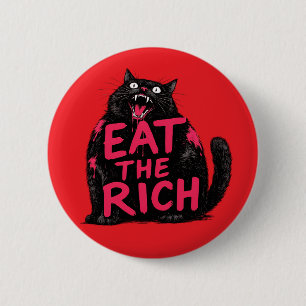 Eet De Rijken Wilde Zwarte Kat Punk Anti-Kapitalis Ronde Button 5,7 Cm