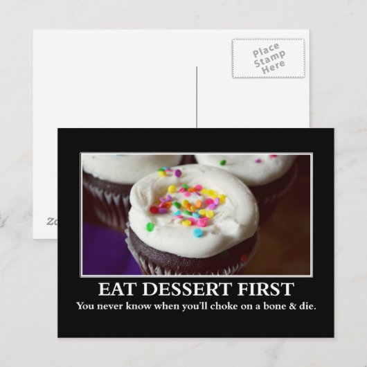 Eet dessert voor je stikt en sterft briefkaart (Voorkant / Achterkant)