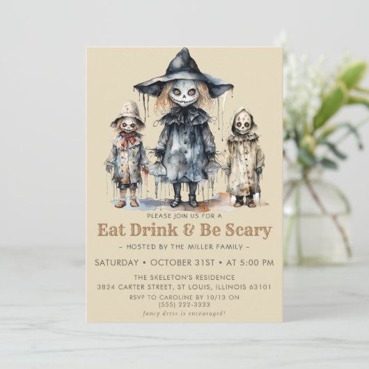 Eet Dink & Be Scary Halloween Party Kaart (Staand voorkant)