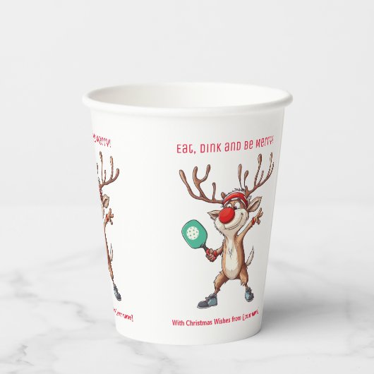 Eet Dink en wees vrolijk, Christmas pickleball Papieren Bekers (Achterkant)