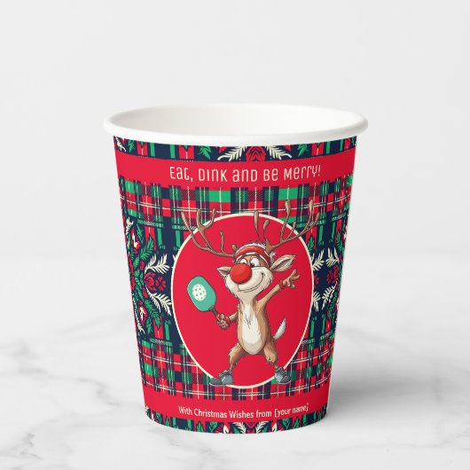 Eet Dink en wees vrolijk, Christmas pickleball Papieren Bekers (Achterkant)