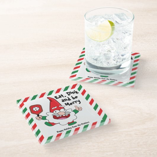 Eet, dink en wees vrolijk kerstbal glazen onderzetter (Schuin)