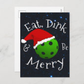 Eet Dink en wees vrolijk Kerstmis Pickleball Feestdagenkaart (Voorkant / Achterkant)