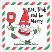 Eet, dink en wees vrolijk kerstpickleball Squa Vierkante Sticker (Voorkant)