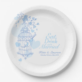 Eet drink aangepaste blauw vogelkooi bruiloft papieren bordje