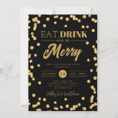 Eet Drink B Merry Gold Black Glitter Holiday Xmas Kaart (Voorkant)