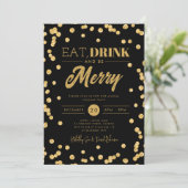 Eet Drink B Merry Gold Black Glitter Holiday Xmas Kaart (Staand voorkant)