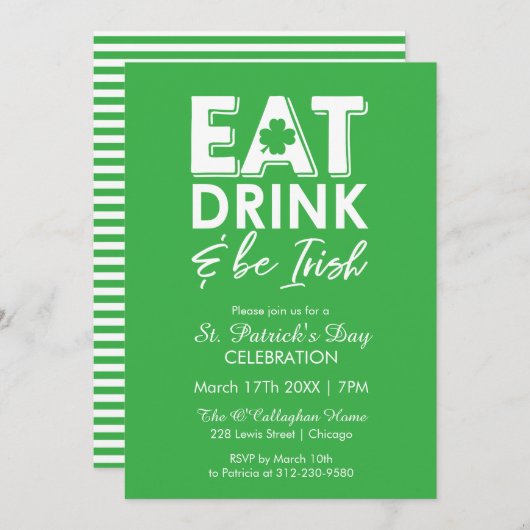 Eet, Drink & Be Irish Modern St. Patrick's Day Kaart (Voorkant / Achterkant)