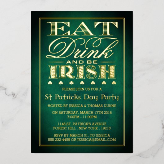 Eet, Drink & BE Irish St. Patrick's Day Party Real Folie Uitnodiging (Voorkant)
