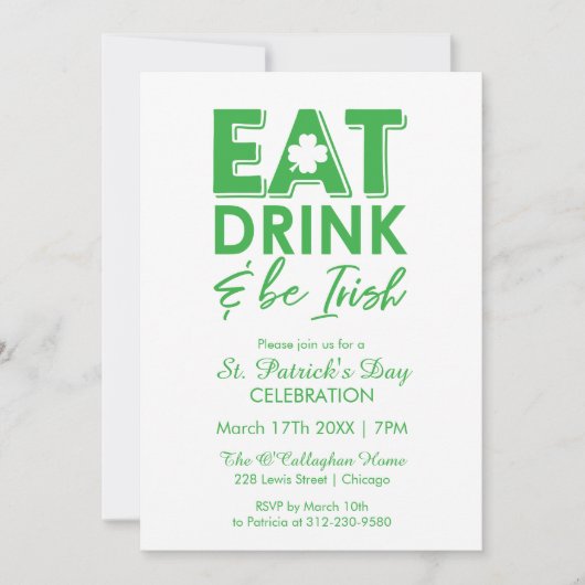 Eet, Drink & Be Irish Typography St. Patrick's Day Kaart (Voorkant)
