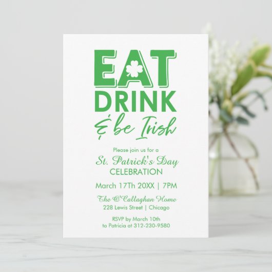 Eet, Drink & Be Irish Typography St. Patrick's Day Kaart (Staand voorkant)