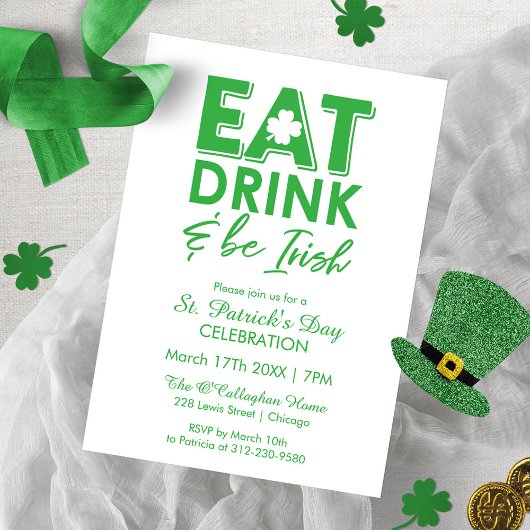 Eet, Drink & Be Irish Typography St. Patrick's Day Kaart