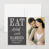 Eet Drink & Be Married Black Wedding Save the Date Aankondigingskaart (Voorkant / Achterkant)
