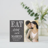 Eet Drink & Be Married Black Wedding Save the Date Aankondigingskaart (Staand voorkant)