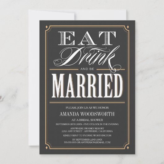 Eet Drink & Be Married Bruidsdouche Uitnodigingen (Voorkant)