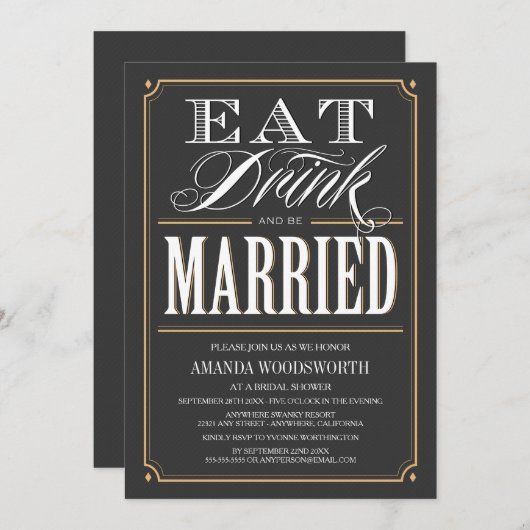 Eet Drink & Be Married Bruidsdouche Uitnodigingen (Voorkant / Achterkant)