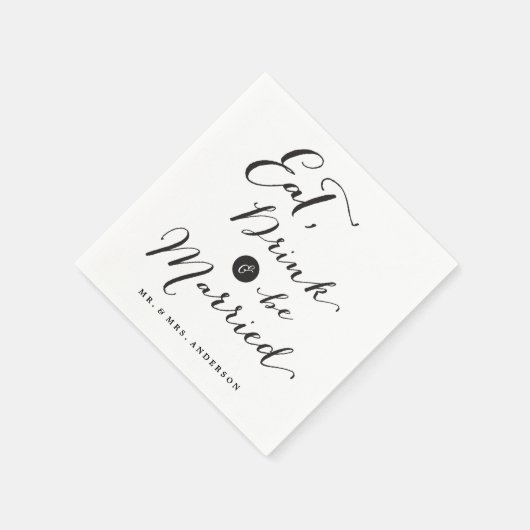 Eet Drink & Be Married Script Kalligrafie Bruiloft Servet (Hoek)