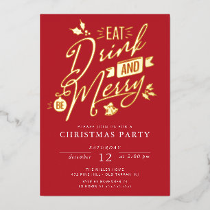 Eet Drink & Be Merry Christmas Party Folie Feestdagenkaart