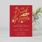 Eet Drink & Be Merry Christmas Party Folie Feestdagenkaart (Staand Voorkant)