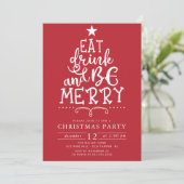 Eet Drink & Be Merry Christmas Party Kaart (Staand voorkant)
