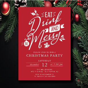Eet Drink & Be Merry Christmas Party Kaart