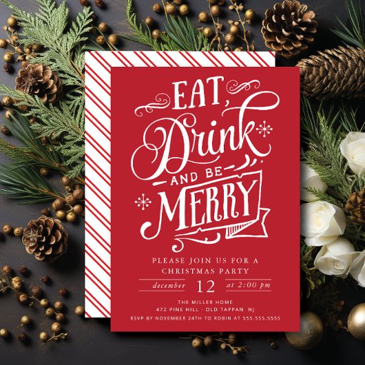 Eet Drink & Be Merry Christmas Party Kaart