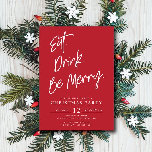 Eet Drink & Be Merry Christmas Party Kaart