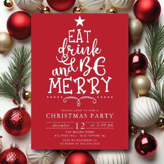 Eet Drink & Be Merry Christmas Party Kaart