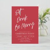 Eet Drink & Be Merry Christmas Party Kaart (Staand voorkant)