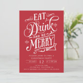 Eet Drink & Be Merry Christmas Party Kaart (Staand voorkant)