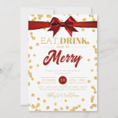 Eet Drink Be Merry Gold Glitter Vakantie Xmas Bow Kaart (Voorkant)