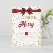 Eet Drink Be Merry Gold Glitter Vakantie Xmas Bow Kaart (Staand voorkant)