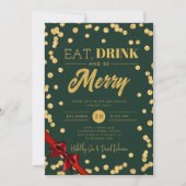 Eet, Drink Be Merry Gold Glitter Xmas Ribbon Groen Kaart (Voorkant)